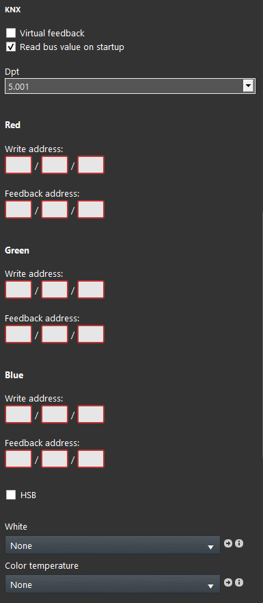 luce rgb knx Here are shown the RGB light component's knx properties within the Ilevia's configuration software EVE Manager