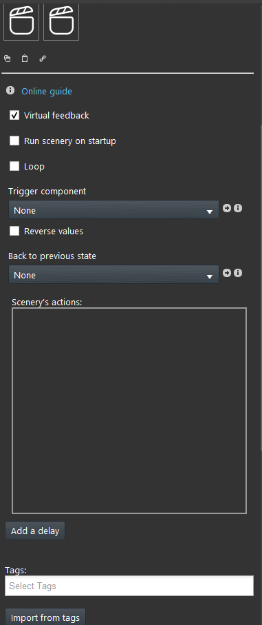scenario Scenery component properties inside the Home automation software EVE Manager