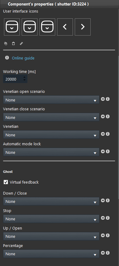 shutter Proprieties of the shutter component with the KNX Gateway inside the Home automation Software EVE manager