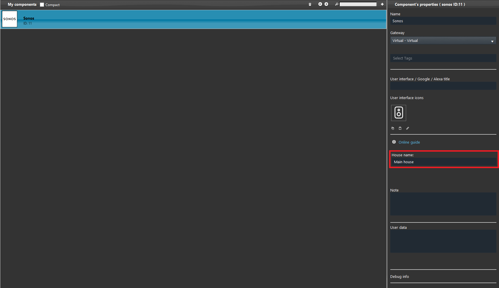 SONOS_Step2-1.gif Adding a home name to separate between integrated systems within the project.
