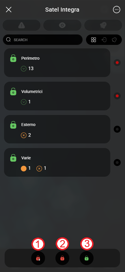 Satel-Integra_first-tab First tab of the satel integra widget within the Ilevia's app