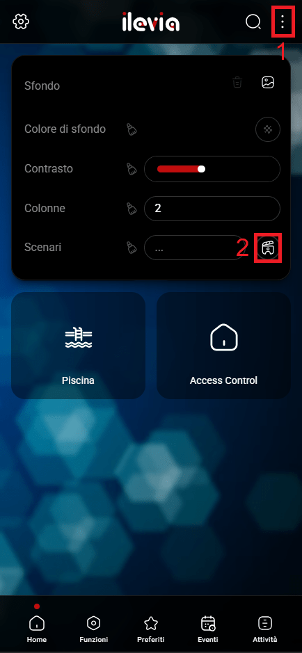 In-app-scenario_step1.1 Accessing the In app Scenario setup within the Ilevia control app.