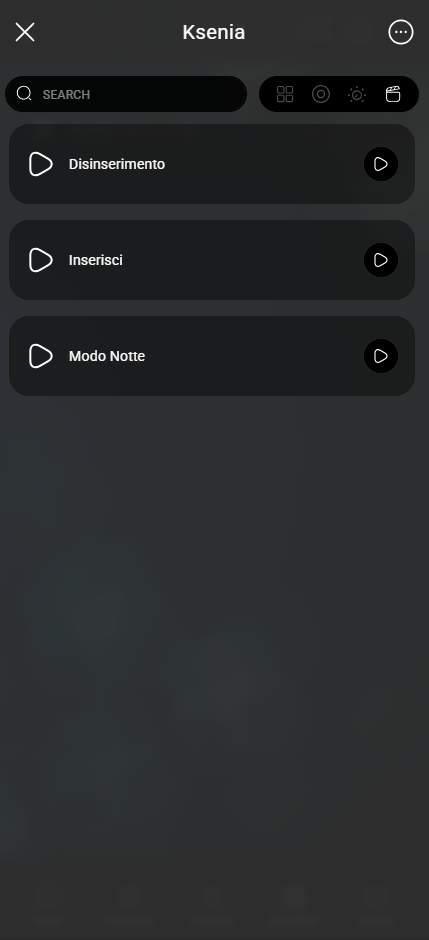 Ksenia-integration_step12.1-v1 Ksenia widget scenario tab within the Ilevia control app.