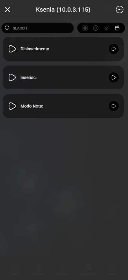 Ksenia-integration_step12.1 Ksenia widget scenario tab within the Ilevia control app.