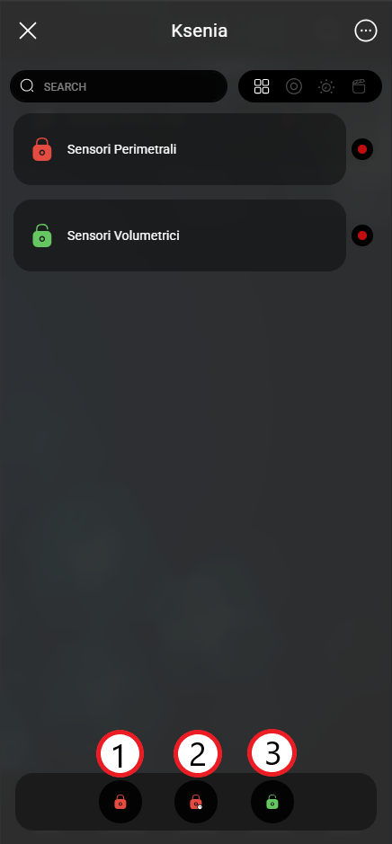 Ksenia-integration_step8.1-v1 Arming/Disarming commands within the Ilevia's Ksenia widget.
