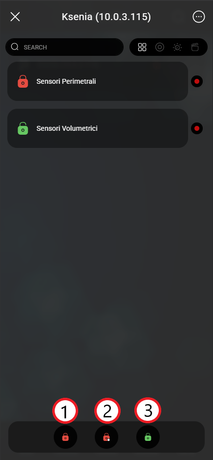 Ksenia-integration_step8.1 Arming/Disarming commands within the Ilevia's Ksenia widget.