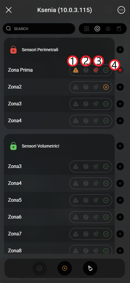 Ksenia-integration_step9.1 Definition of Zone status within the Ilevia's Ksenia widget within the Ilevia control app.