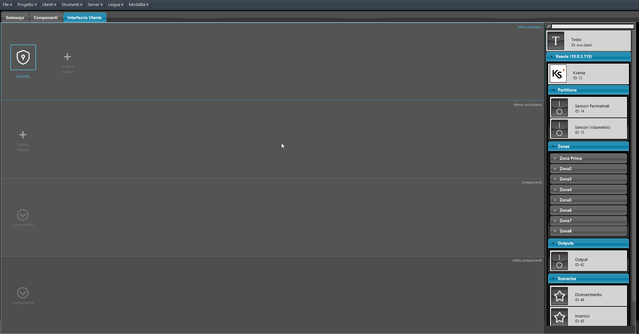 Ksenia_caricamento-progetto Adding the ksenia component within the Ilevia's app interface.