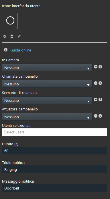 Doorbell_proprieta-componente Proprietà componente Doorbell all'interno del software di configurazione Ilevia Manager.